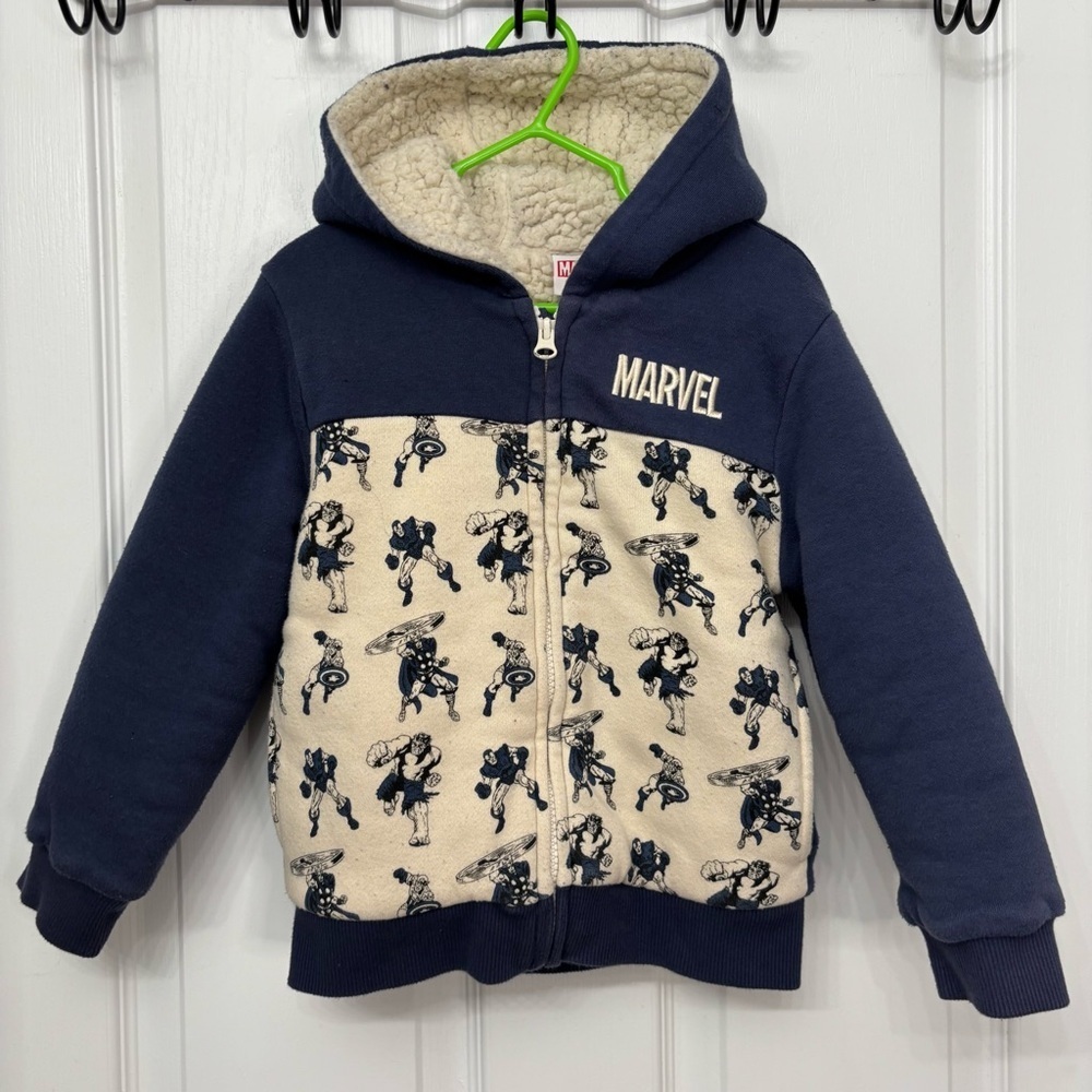 Navy & Cream Marvel Sherpa-Lined Zip Hoodie | Kids 4T - Picture 9 of 9